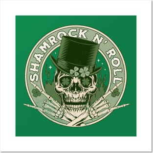 Shamrock and Roll - Rock and Roll Saint Patrick's Day Skull Posters and Art